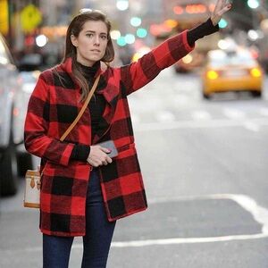 MOLLY GREEN BUFFALO PLAID RED AND BLACK CHECK OPEN SHACKET SIZE SMALL